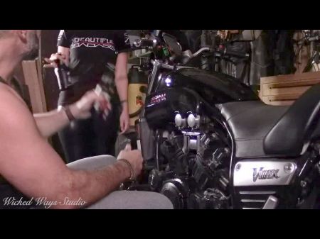 Biker Beauty Takes A Hard Ass Banging Bent Over A .