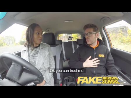 Fake Driving School Nervous Black 18 Adolescent Filled Up By Her Teacher In The Car