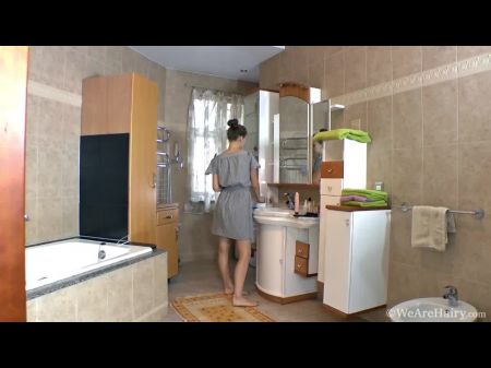Bearded Cougar Agneta In Toilet Showering Her Bearded Fuckbox