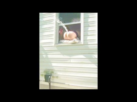 Horny Dildo Orgasm Squirting Out Of Window While Neighbors Are Outside!