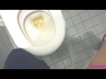 Amazing Mum Making A Mess In Audience Toilet - Urinating On Floor And On Toilet